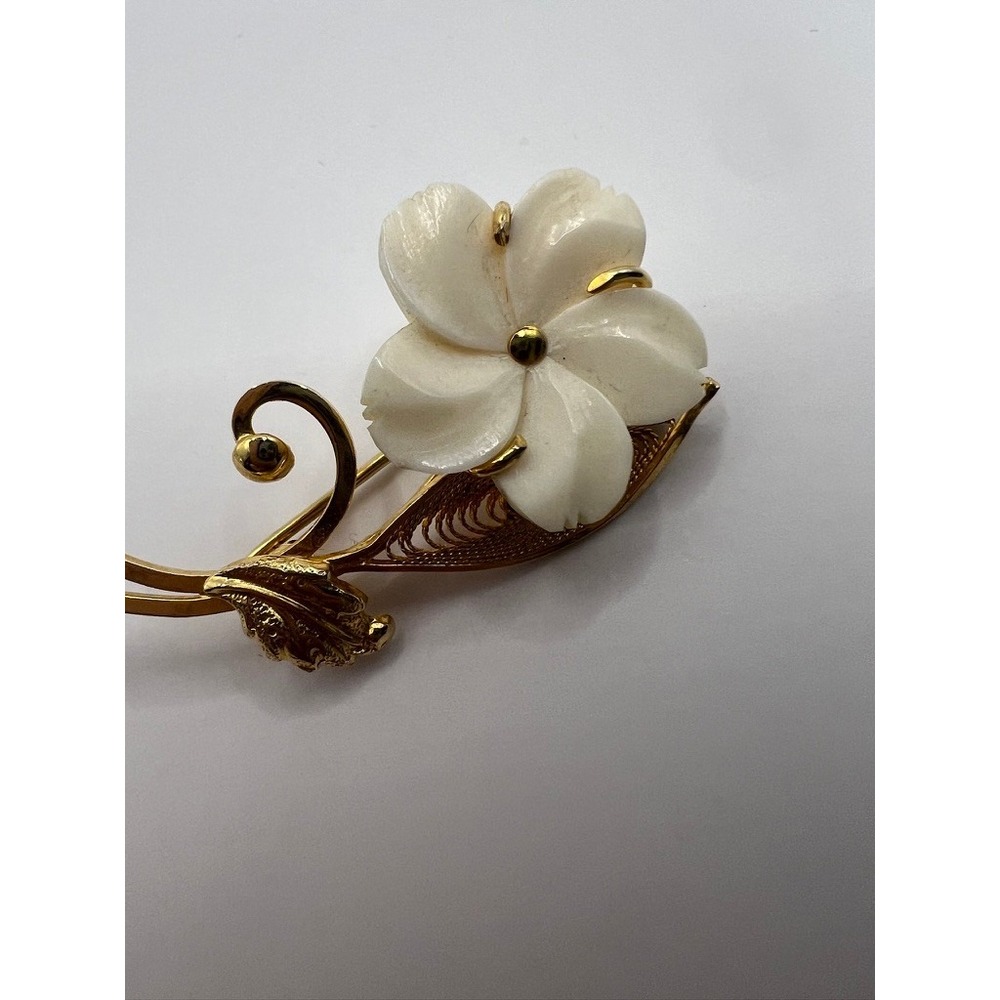 Vintage Sorrento Brooch 12K Gold Filled Carved Shell Flower Filigree‎ Italy - Picture 16 of 16